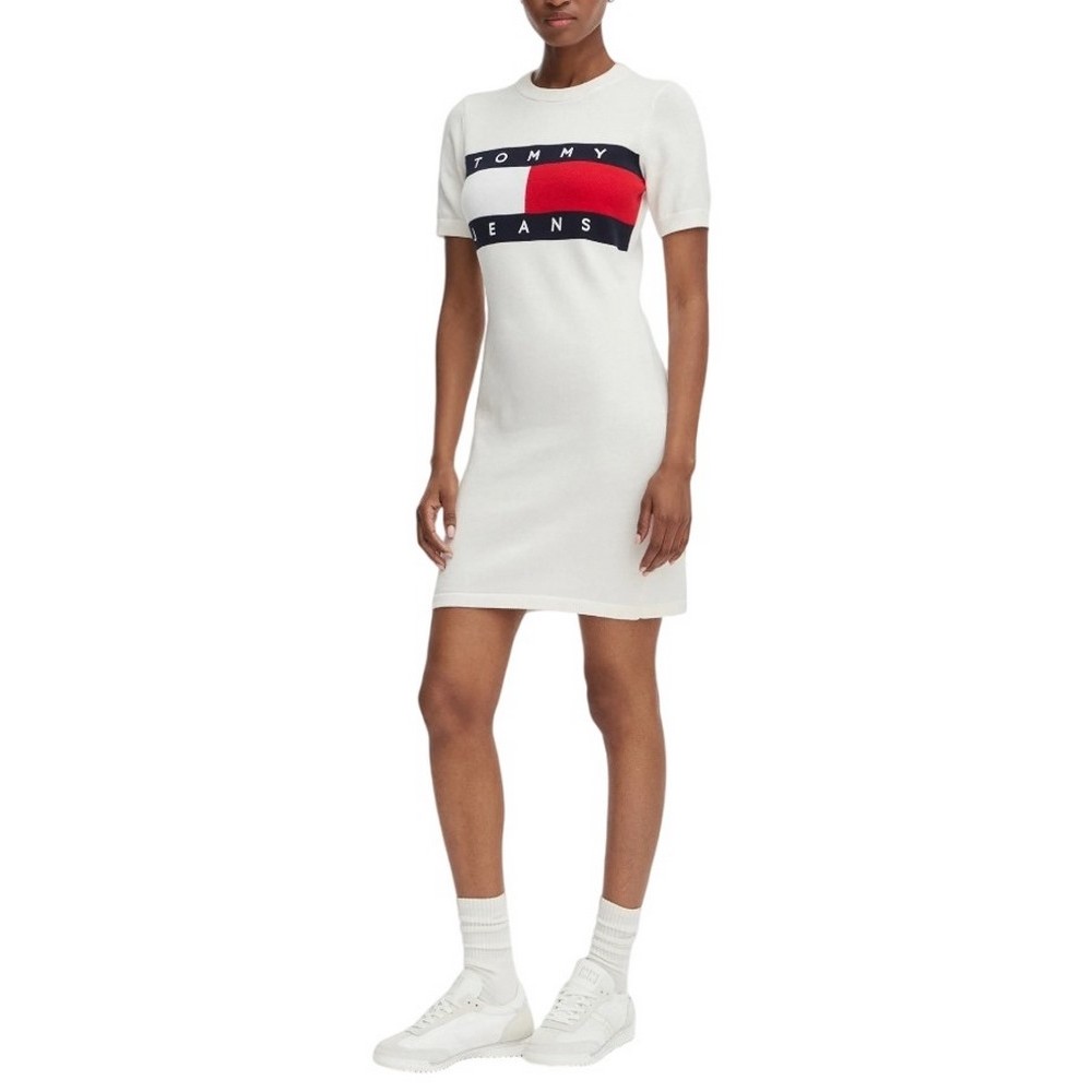 TOMMY JEANS FLAG SWEATER DRESS ΦΟΡΕΜΑ ΓΥΝΑΙΚΕΙΟ OFF WHITE