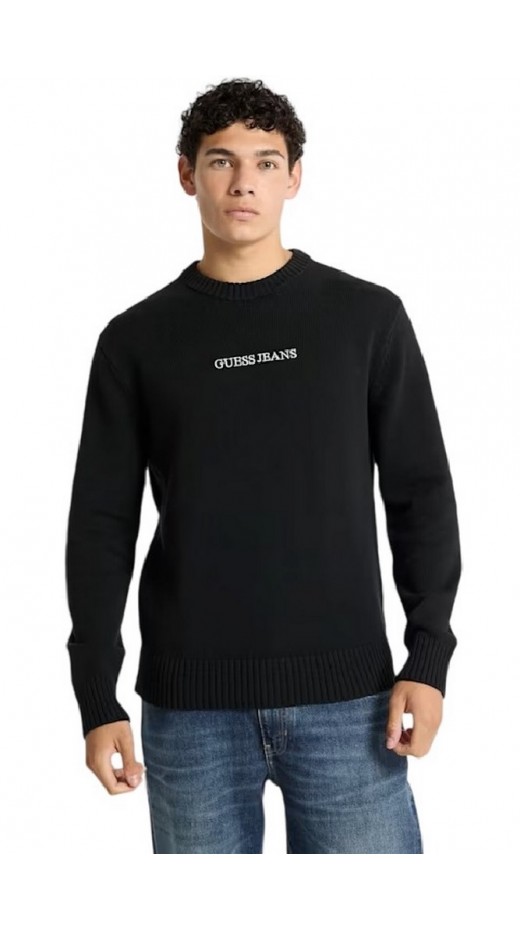 GUESS JEANS LS CN GUESS J EMB SWTR ΜΠΛΟΥΖΑ ΠΛΕΚΤΗ ΑΝΔΡΙΚΗ BLACK