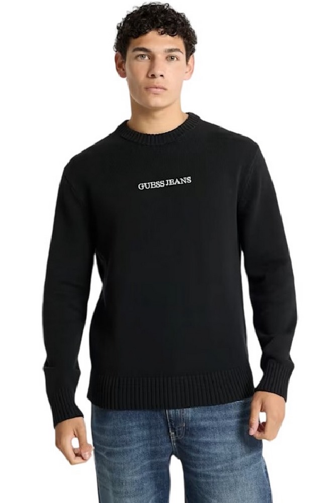 GUESS JEANS LS CN GUESS J EMB SWTR ΜΠΛΟΥΖΑ ΠΛΕΚΤΗ ΑΝΔΡΙΚΗ BLACK