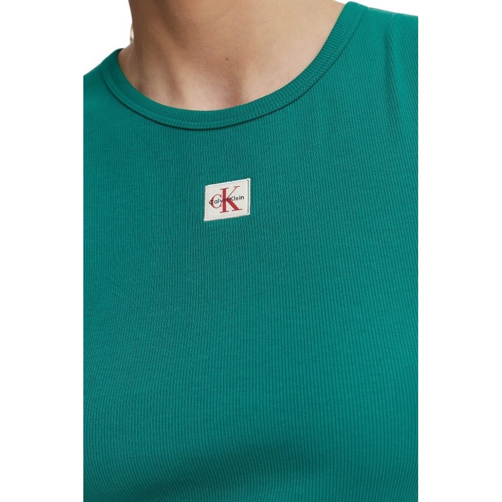 CALVIN KLEIN JEANS SL WOVEN LABEL 2X2 BABY RIB CUTO ΤΟΠ ΓΥΝΑΙΚΕΙΟ GREEN
