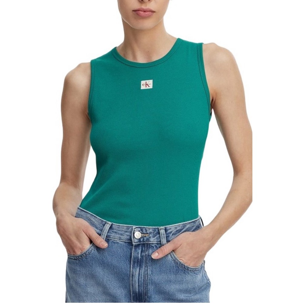 CALVIN KLEIN JEANS SL WOVEN LABEL 2X2 BABY RIB CUTO ΤΟΠ ΓΥΝΑΙΚΕΙΟ GREEN