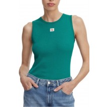 CALVIN KLEIN JEANS SL WOVEN LABEL 2X2 BABY RIB CUTO ΤΟΠ ΓΥΝΑΙΚΕΙΟ GREEN