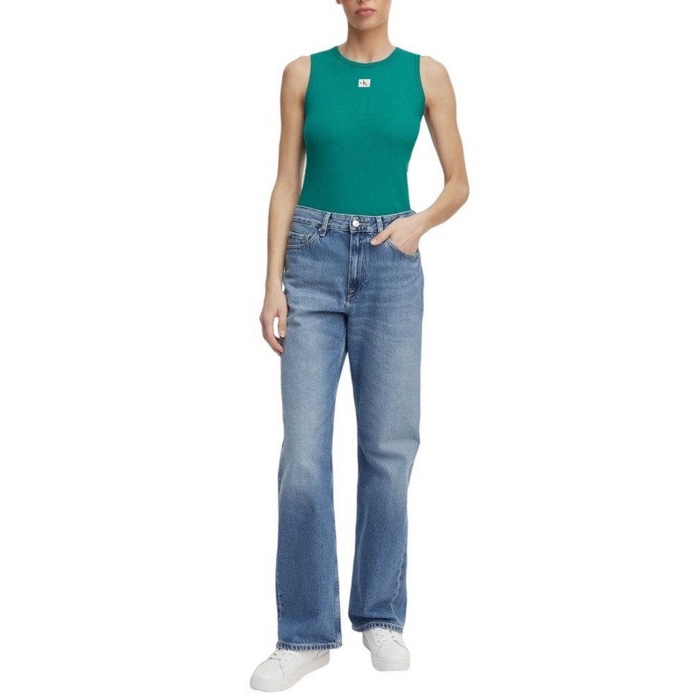 CALVIN KLEIN JEANS SL WOVEN LABEL 2X2 BABY RIB CUTO ΤΟΠ ΓΥΝΑΙΚΕΙΟ GREEN