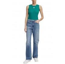 CALVIN KLEIN JEANS SL WOVEN LABEL 2X2 BABY RIB CUTO ΤΟΠ ΓΥΝΑΙΚΕΙΟ GREEN