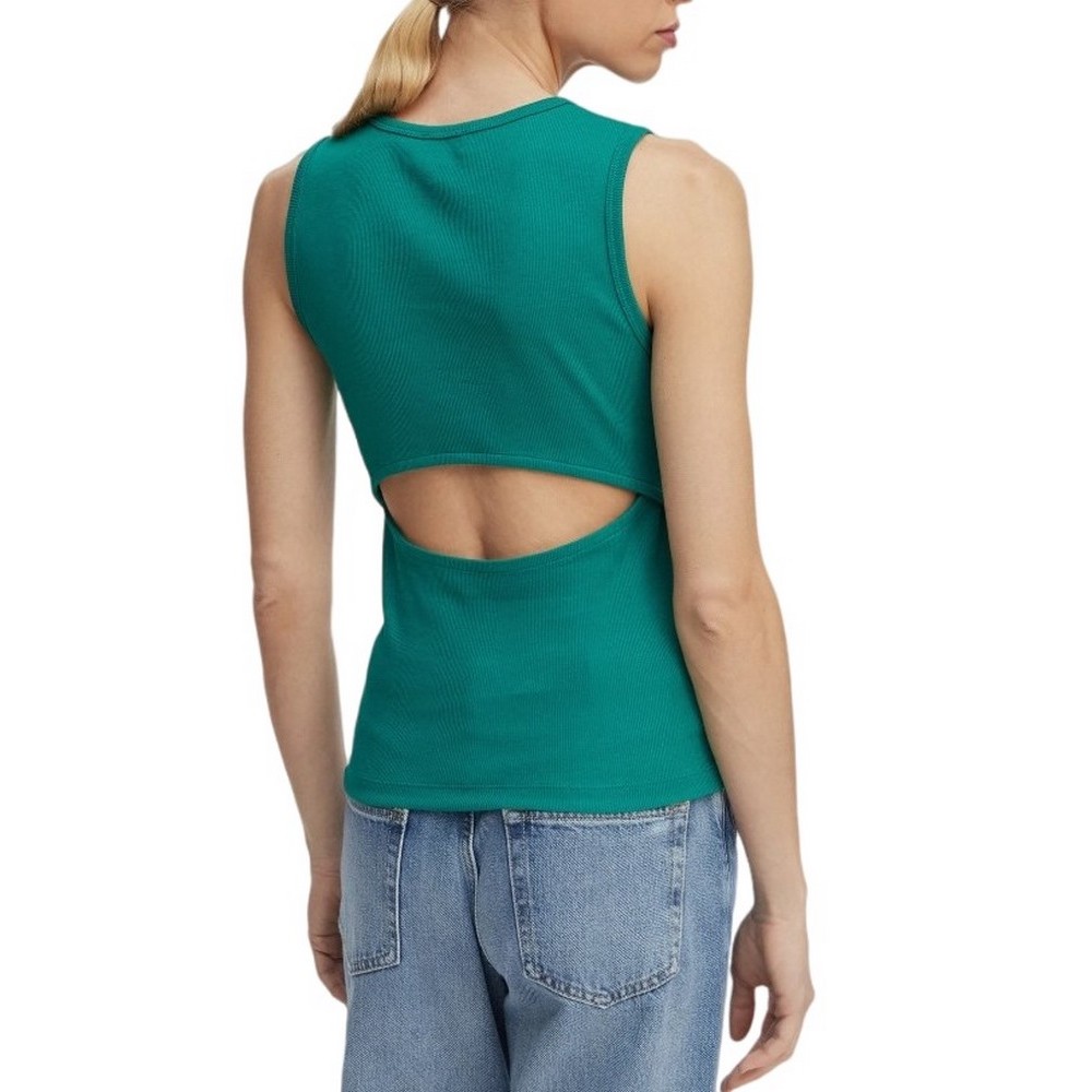 CALVIN KLEIN JEANS SL WOVEN LABEL 2X2 BABY RIB CUTO ΤΟΠ ΓΥΝΑΙΚΕΙΟ GREEN