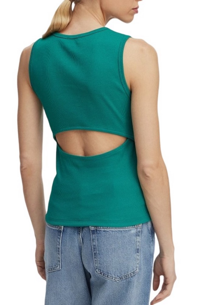 CALVIN KLEIN JEANS SL WOVEN LABEL 2X2 BABY RIB CUTO ΤΟΠ ΓΥΝΑΙΚΕΙΟ GREEN