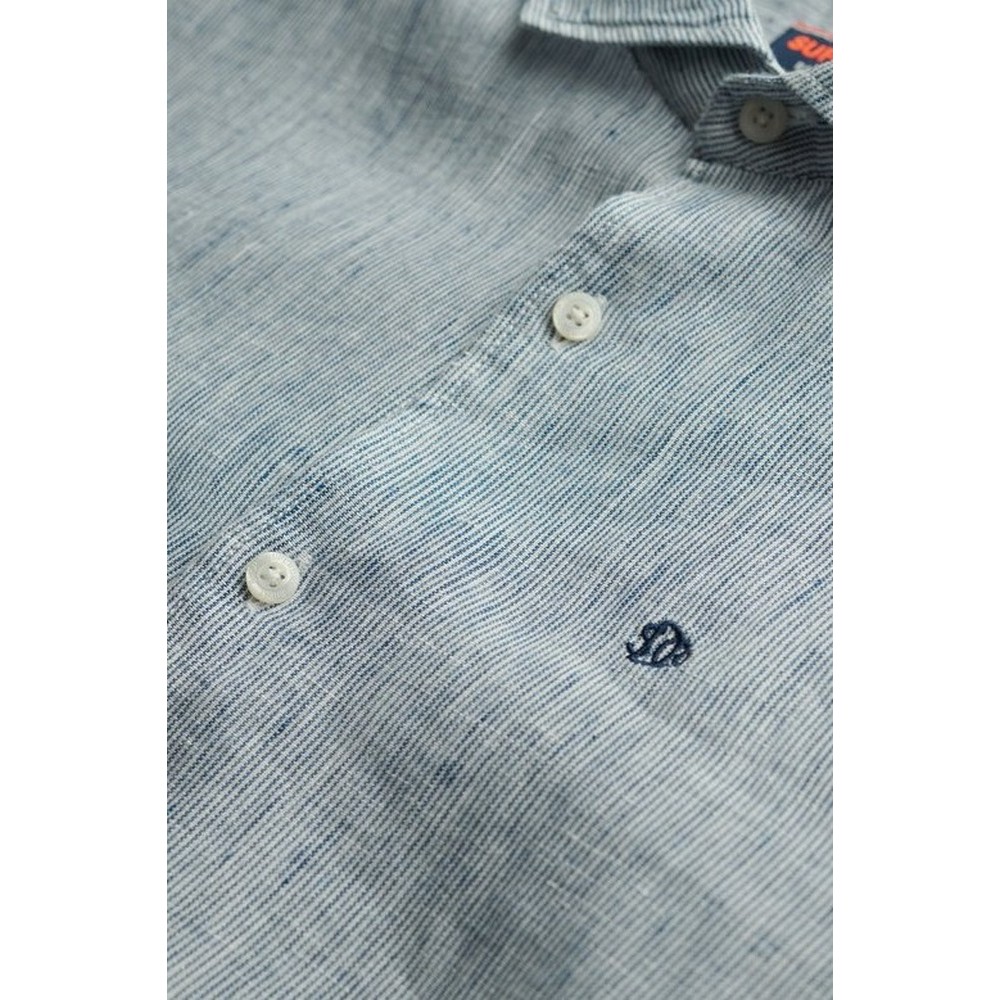 SUPERDRY D2 STUD VACATION LINEN SHIRT ΠΟΥΚΑΜΙΣΟ ΑΝΔΡΙΚΟ WHITE/BLUE