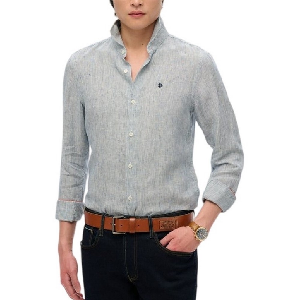 SUPERDRY D2 STUD VACATION LINEN SHIRT ΠΟΥΚΑΜΙΣΟ ΑΝΔΡΙΚΟ WHITE/BLUE
