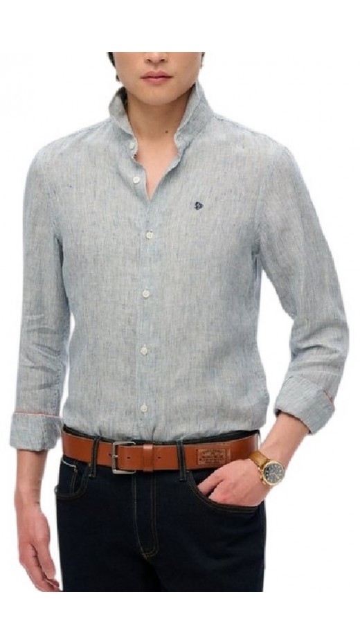 SUPERDRY D2 STUD VACATION LINEN SHIRT ΠΟΥΚΑΜΙΣΟ ΑΝΔΡΙΚΟ WHITE/BLUE