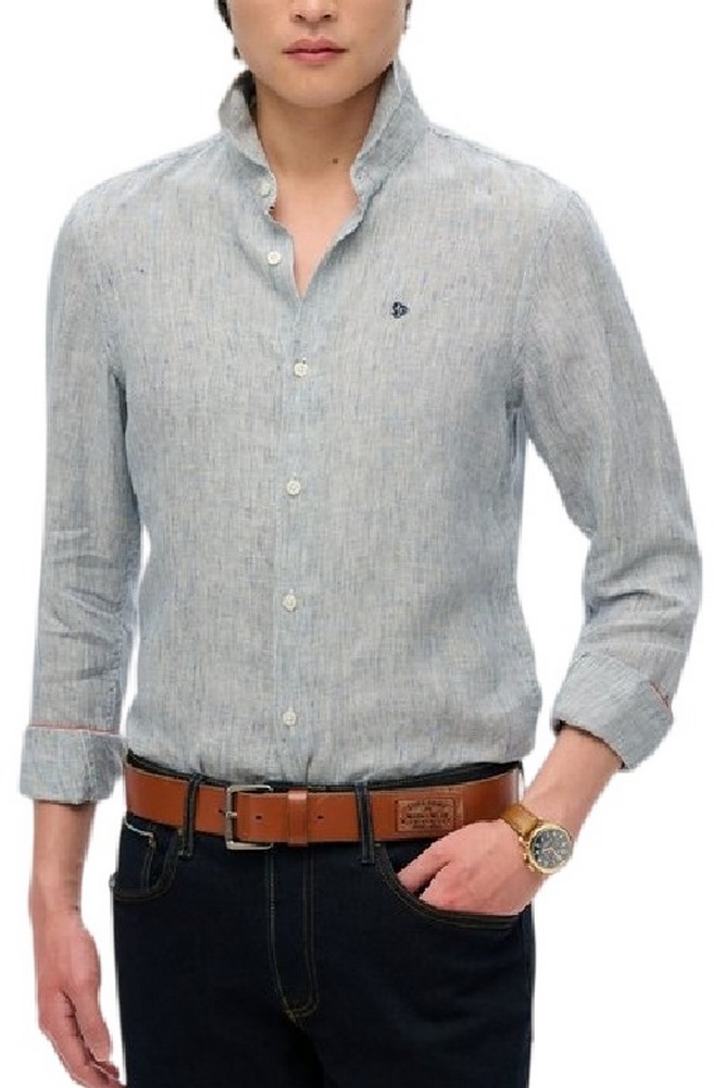 SUPERDRY D2 STUD VACATION LINEN SHIRT ΠΟΥΚΑΜΙΣΟ ΑΝΔΡΙΚΟ WHITE/BLUE