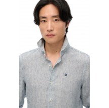 SUPERDRY D2 STUD VACATION LINEN SHIRT ΠΟΥΚΑΜΙΣΟ ΑΝΔΡΙΚΟ WHITE/BLUE