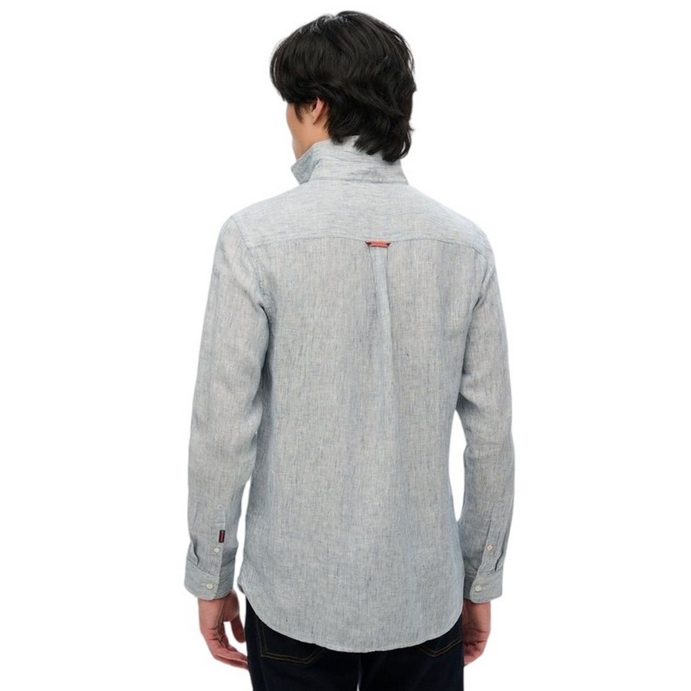 SUPERDRY D2 STUD VACATION LINEN SHIRT ΠΟΥΚΑΜΙΣΟ ΑΝΔΡΙΚΟ WHITE/BLUE