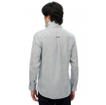 SUPERDRY D2 STUD VACATION LINEN SHIRT ΠΟΥΚΑΜΙΣΟ ΑΝΔΡΙΚΟ WHITE/BLUE
