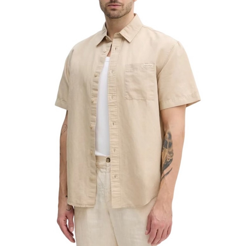 CALVIN KLEIN JEANS LINEN COTTON S/S SHIRT ΠΟΥΚΑΜΙΣΟ ΑΝΔΡΙΚΟ BEIGE