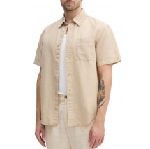 CALVIN KLEIN JEANS LINEN COTTON S/S SHIRT ΠΟΥΚΑΜΙΣΟ ΑΝΔΡΙΚΟ BEIGE
