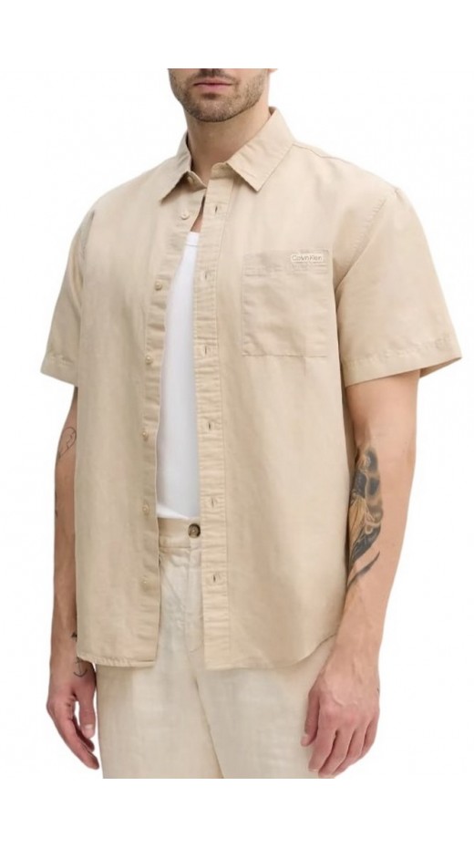 CALVIN KLEIN JEANS LINEN COTTON S/S SHIRT ΠΟΥΚΑΜΙΣΟ ΑΝΔΡΙΚΟ BEIGE