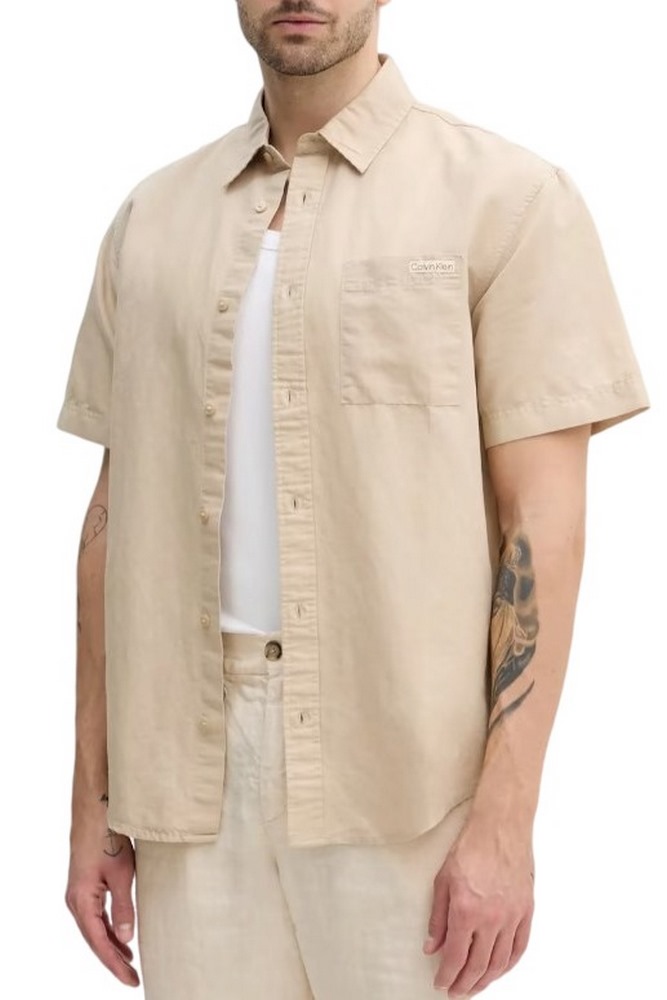 CALVIN KLEIN JEANS LINEN COTTON S/S SHIRT ΠΟΥΚΑΜΙΣΟ ΑΝΔΡΙΚΟ BEIGE