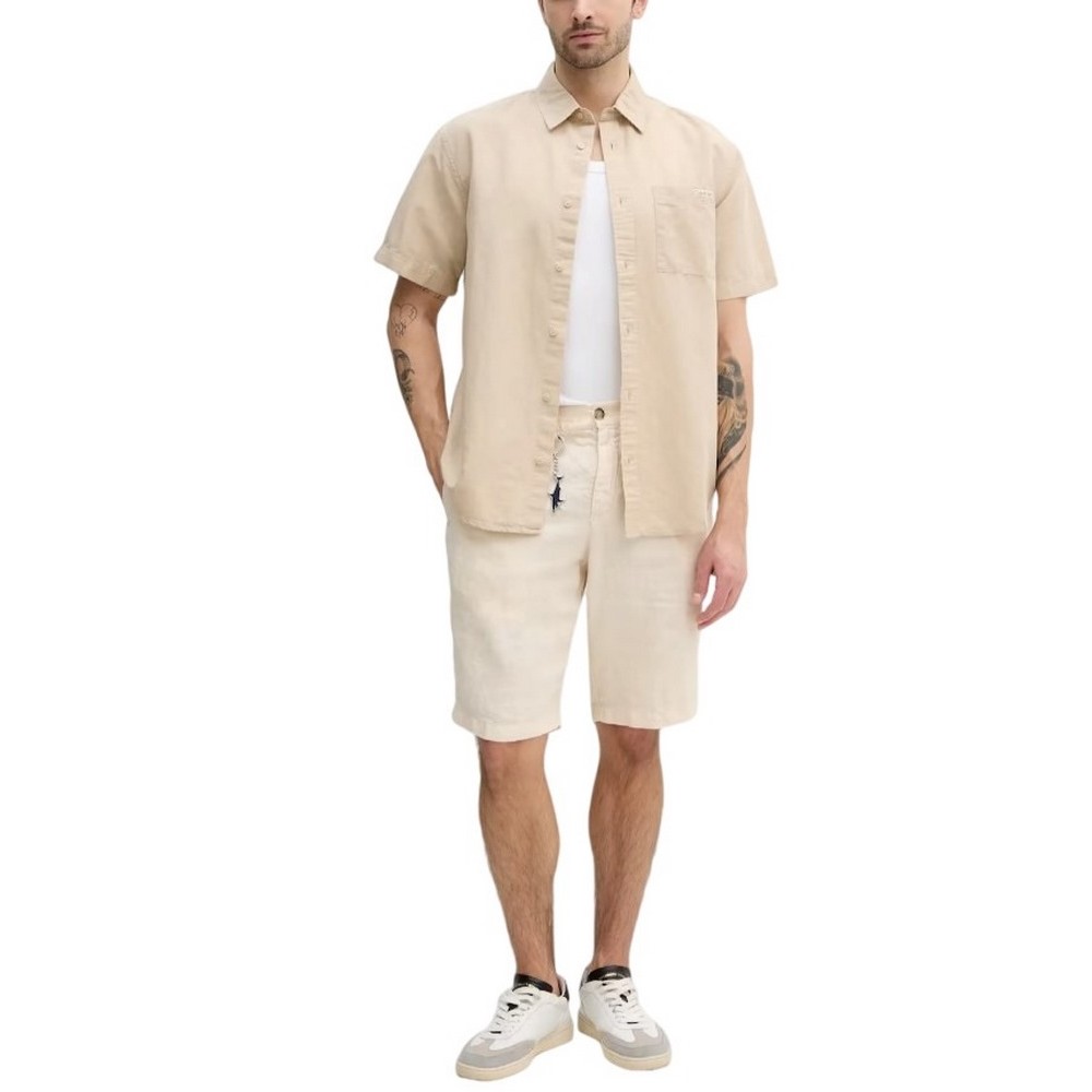 CALVIN KLEIN JEANS LINEN COTTON S/S SHIRT ΠΟΥΚΑΜΙΣΟ ΑΝΔΡΙΚΟ BEIGE