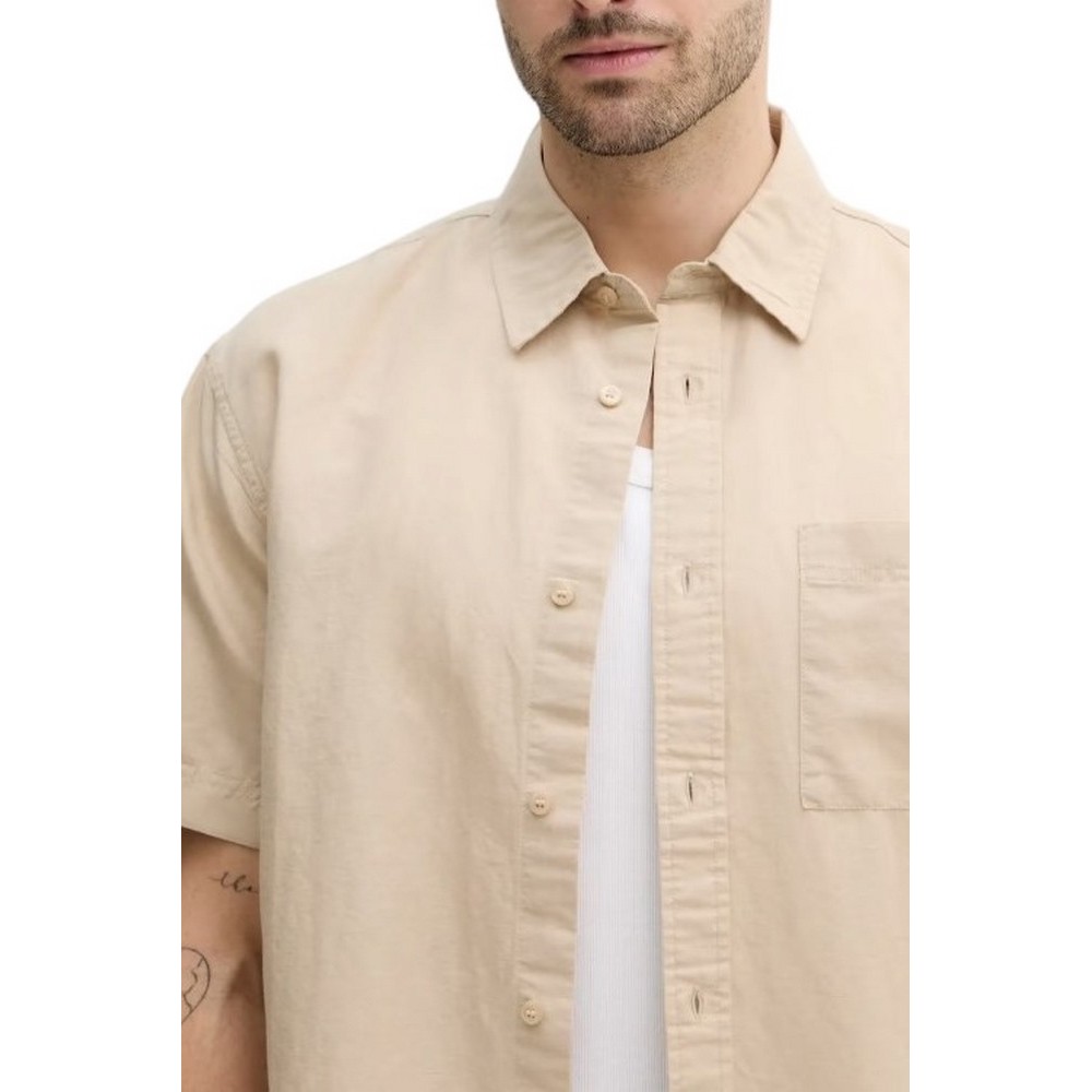 CALVIN KLEIN JEANS LINEN COTTON S/S SHIRT ΠΟΥΚΑΜΙΣΟ ΑΝΔΡΙΚΟ BEIGE