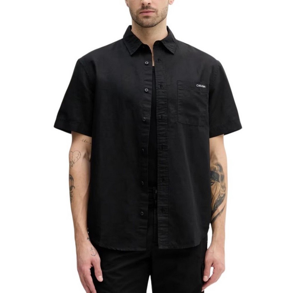 CALVIN KLEIN JEANS LINEN COTTON S/S SHIRT ΠΟΥΚΑΜΙΣΟ ΑΝΔΡΙΚΟ BLACK