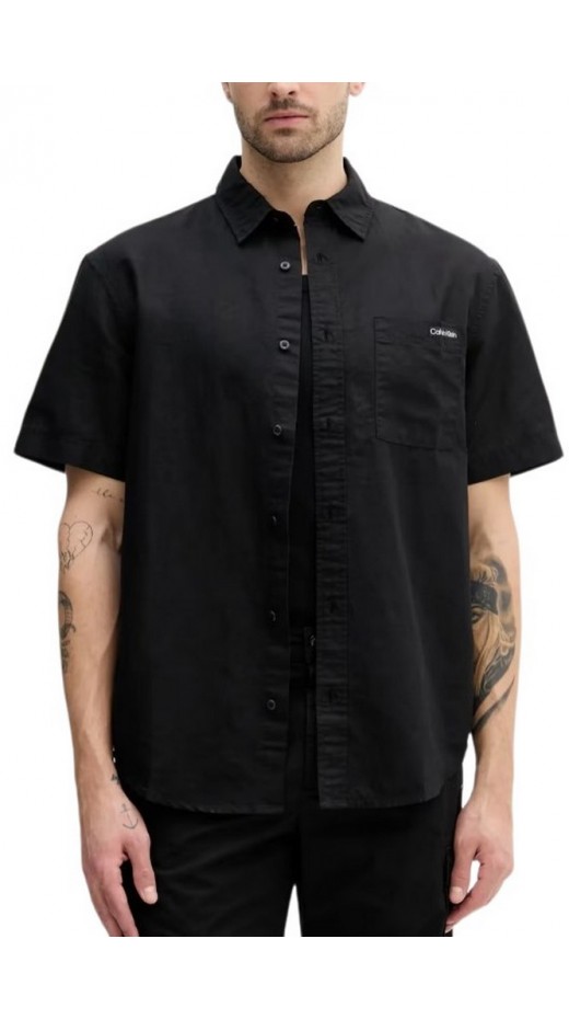 CALVIN KLEIN JEANS LINEN COTTON S/S SHIRT ΠΟΥΚΑΜΙΣΟ ΑΝΔΡΙΚΟ BLACK