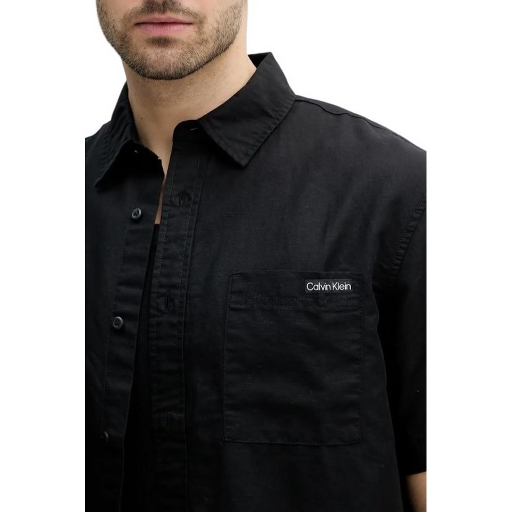 CALVIN KLEIN JEANS LINEN COTTON S/S SHIRT ΠΟΥΚΑΜΙΣΟ ΑΝΔΡΙΚΟ BLACK