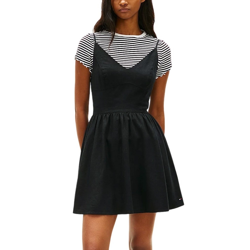 TOMMY JEANS LINEN SKATER DRESS ΦΟΡΕΜΑ ΓΥΝΑΙΚΕΙΟ BLACK