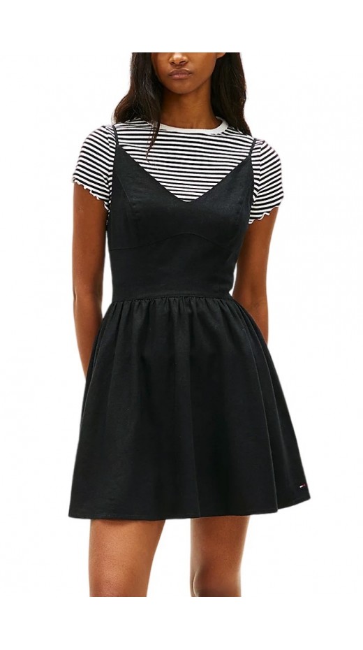 TOMMY JEANS LINEN SKATER DRESS ΦΟΡΕΜΑ ΓΥΝΑΙΚΕΙΟ BLACK