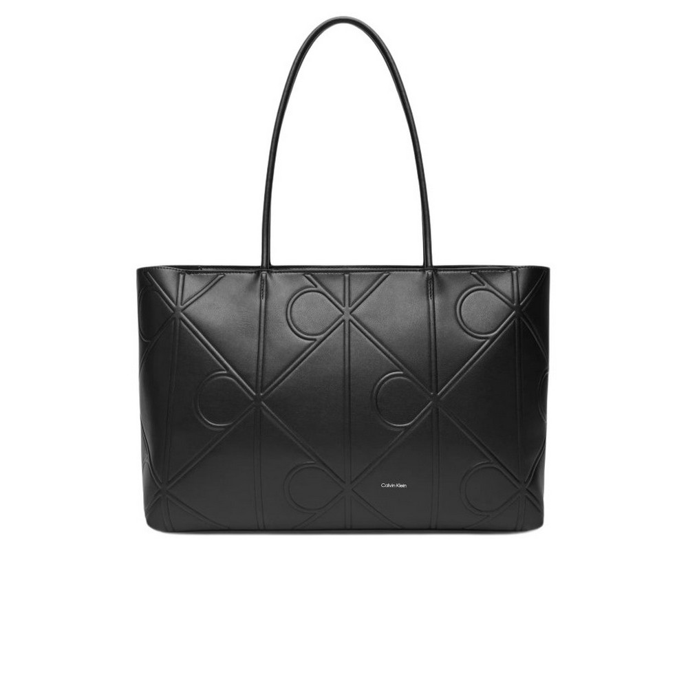 CALVIN KLEIN EMBOSSED AOP LEATHER TOTE ΤΣΑΝΤΑ ΓΥΝΑΙΚΕΙΑ BLACK