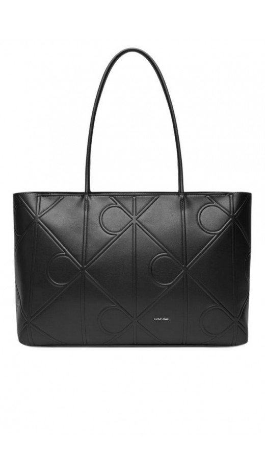 CALVIN KLEIN EMBOSSED AOP LEATHER TOTE ΤΣΑΝΤΑ ΓΥΝΑΙΚΕΙΑ BLACK