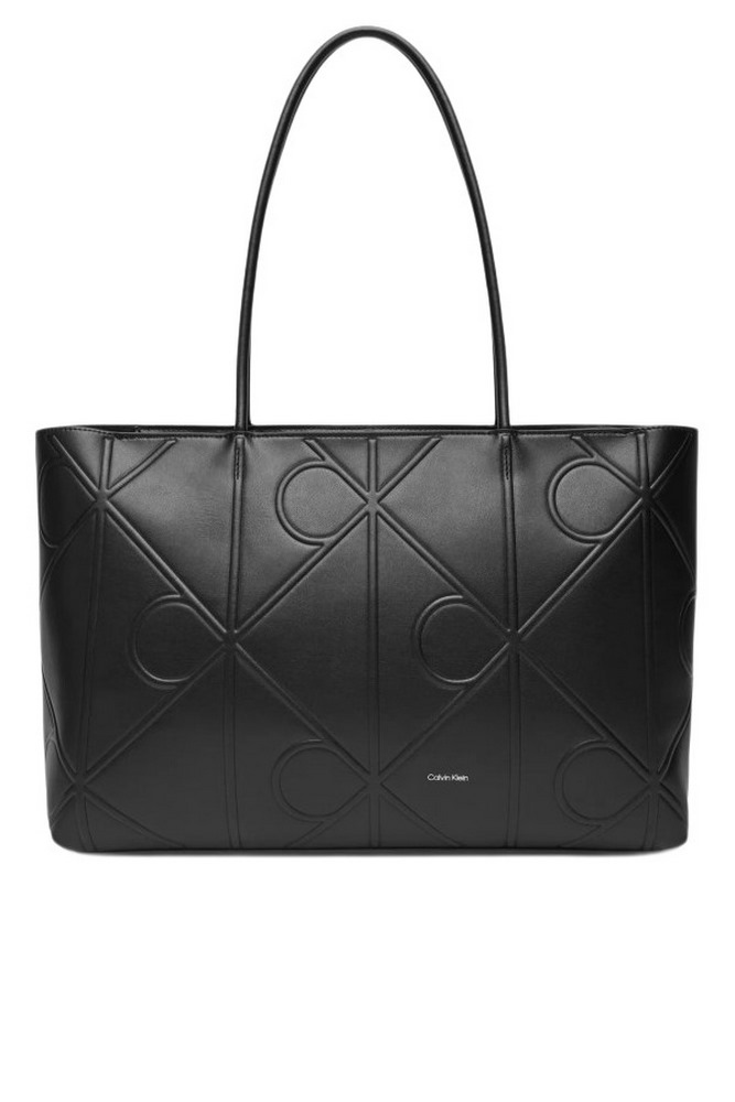 CALVIN KLEIN EMBOSSED AOP LEATHER TOTE ΤΣΑΝΤΑ ΓΥΝΑΙΚΕΙΑ BLACK