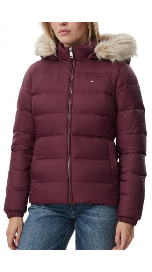 TOMMY JEANS BASIC HOODED DOWN JACKET ΜΠΟΥΦΑΝ ΓΥΝΑΙΚΕΙΟ BERRY