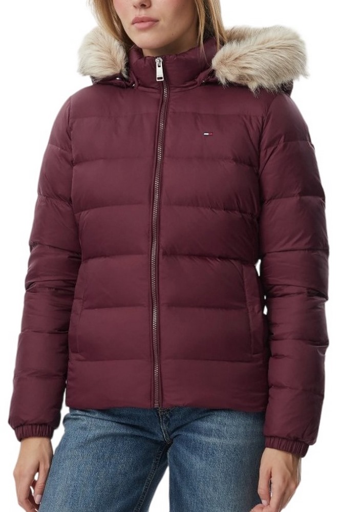 TOMMY JEANS BASIC HOODED DOWN JACKET ΜΠΟΥΦΑΝ ΓΥΝΑΙΚΕΙΟ BERRY
