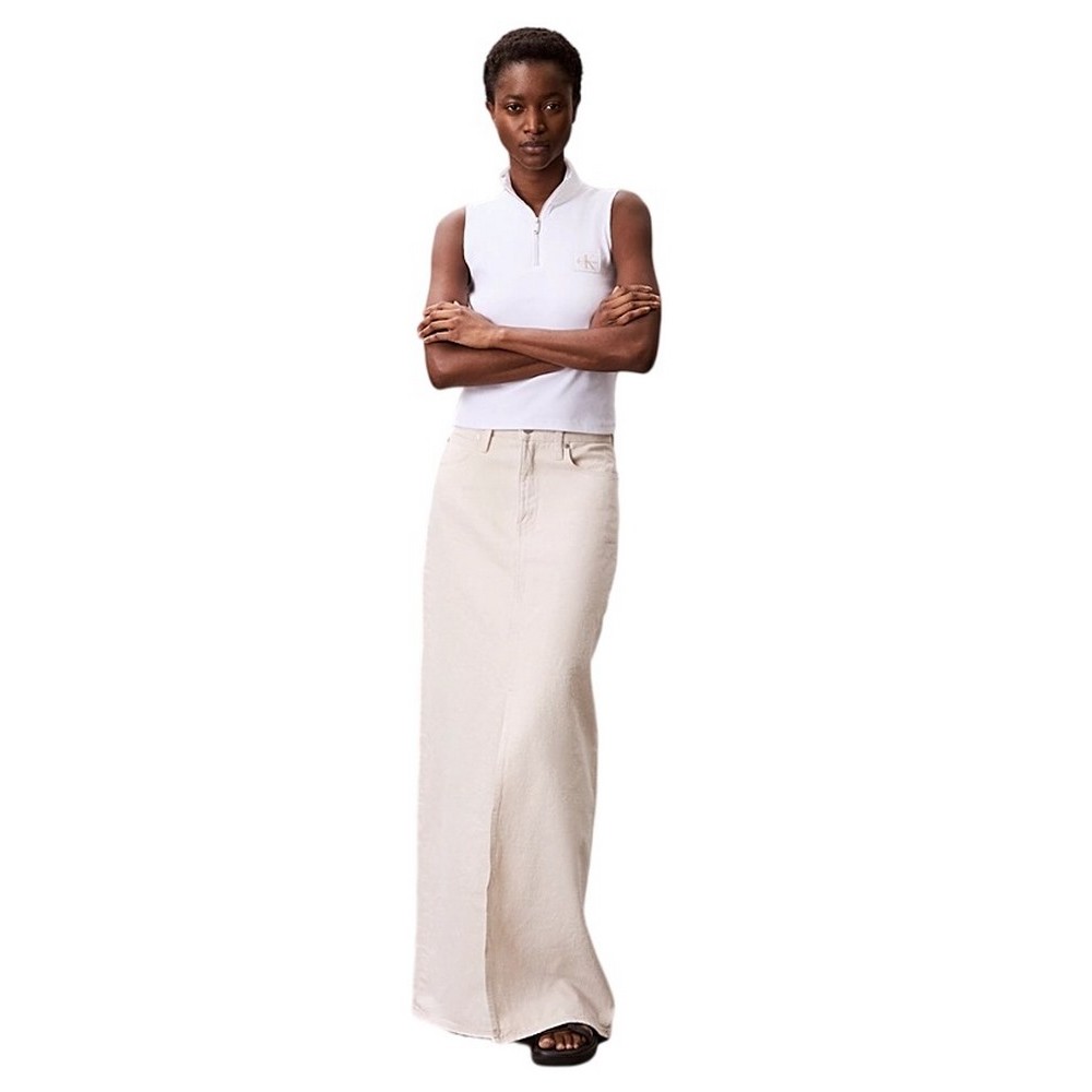 CALVIN KLEIN JEANS WOVEN LABEL SL QZ TOP ΤΟΠ ΓΥΝΑΙΚΕΙΟ WHITE
