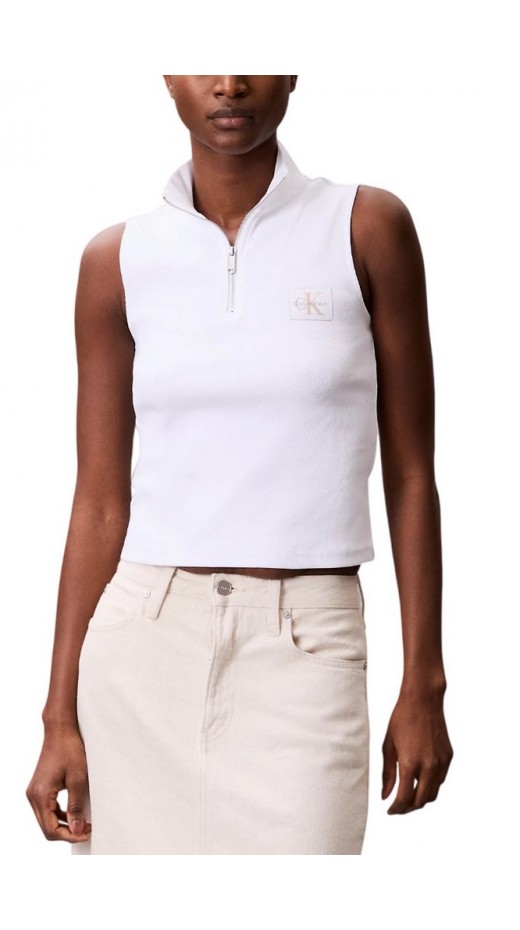 CALVIN KLEIN JEANS WOVEN LABEL SL QZ TOP ΤΟΠ ΓΥΝΑΙΚΕΙΟ WHITE
