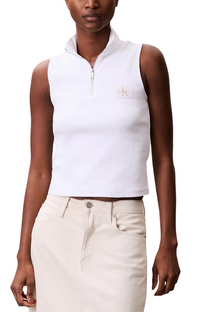 CALVIN KLEIN JEANS WOVEN LABEL SL QZ TOP ΤΟΠ ΓΥΝΑΙΚΕΙΟ WHITE