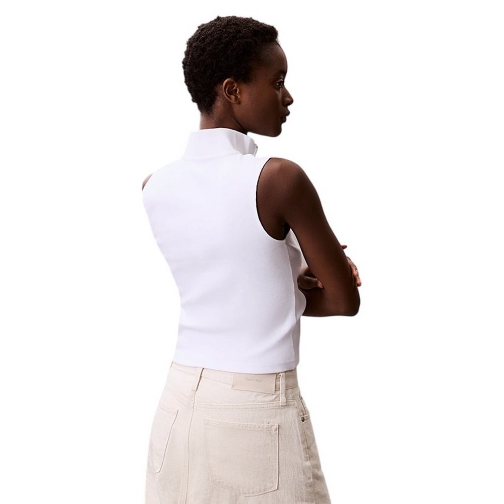 CALVIN KLEIN JEANS WOVEN LABEL SL QZ TOP ΤΟΠ ΓΥΝΑΙΚΕΙΟ WHITE