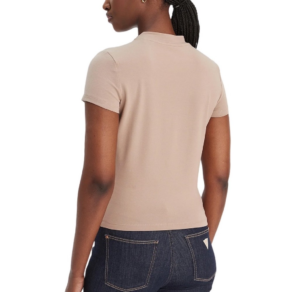GUESS MOCK NECK ALL OVER 4G TEET-SHIRT  ΜΠΛΟΥΖΑ ΓΥΝΑΙΚΕΙΑ BEIGE