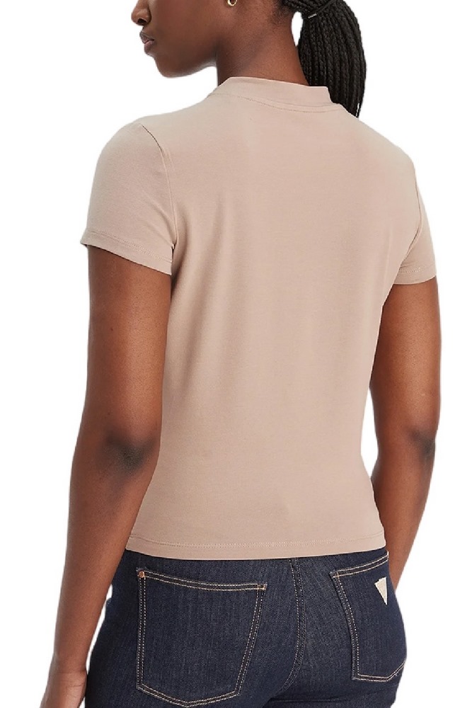 GUESS MOCK NECK ALL OVER 4G TEET-SHIRT  ΜΠΛΟΥΖΑ ΓΥΝΑΙΚΕΙΑ BEIGE