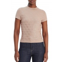 GUESS MOCK NECK ALL OVER 4G TEET-SHIRT  ΜΠΛΟΥΖΑ ΓΥΝΑΙΚΕΙΑ BEIGE