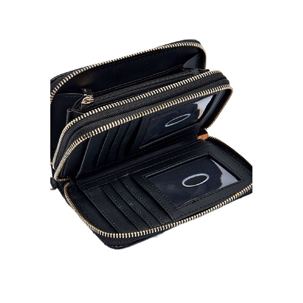 GUESS NADIRA SLG MEDIUM DOUBLE ZIP ΠΟΡΤΟΦΟΛΙ ΓΥΝΑΙΚΕΙΟ BLACK