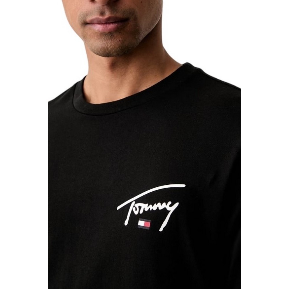 TOMMY JEANS SLIM SIGNATURE CHEST T-SHIRT ΜΠΛΟΥΖΑ ΜΑΚΡΥΜΑΝΙΚΗ ΑΝΔΡΙΚΗ BLACK