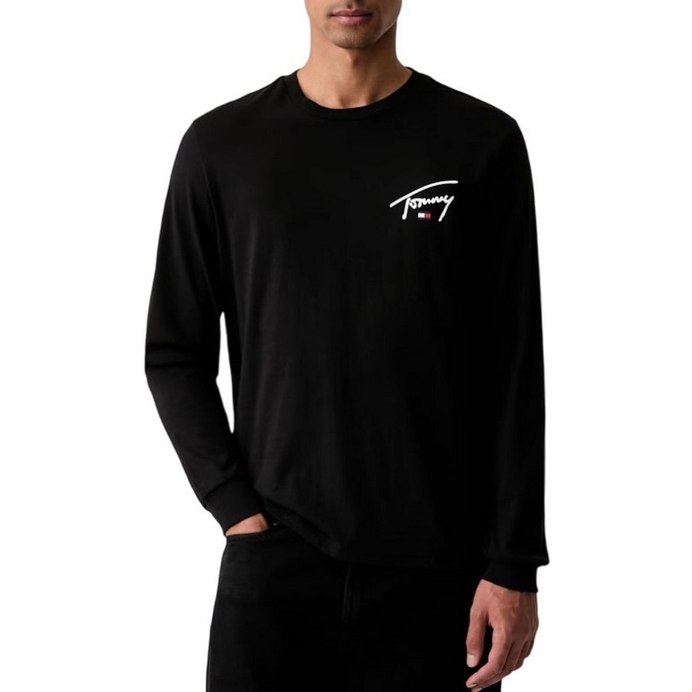 TOMMY JEANS SLIM SIGNATURE CHEST T-SHIRT ΜΠΛΟΥΖΑ ΜΑΚΡΥΜΑΝΙΚΗ ΑΝΔΡΙΚΗ BLACK