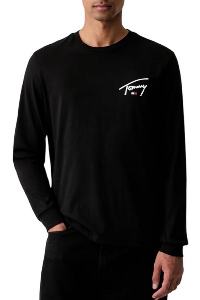 TOMMY JEANS SLIM SIGNATURE CHEST T-SHIRT ΜΠΛΟΥΖΑ ΜΑΚΡΥΜΑΝΙΚΗ ΑΝΔΡΙΚΗ BLACK