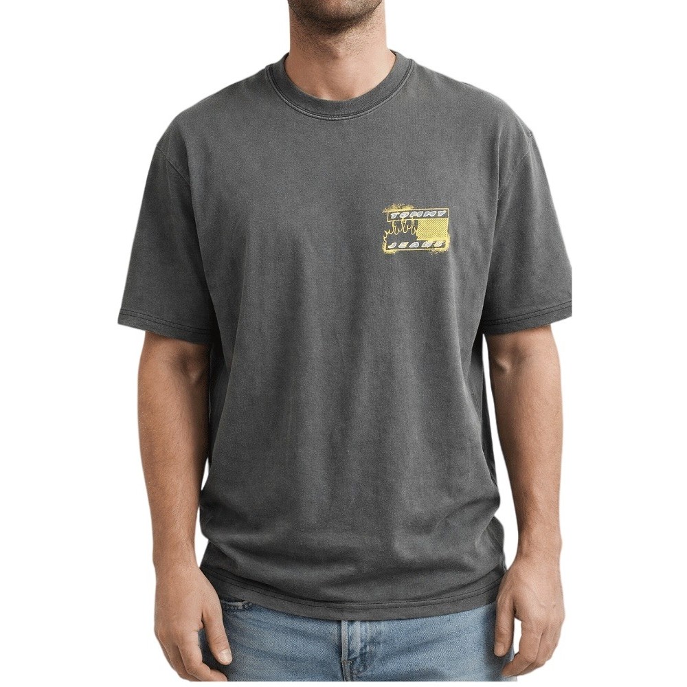 TOMMY JEANS 90S BUBBLE FLAG T-SHIRT ΜΠΛΟΥΖΑ ΑΝΔΡΙΚΗ WASHED BLACK