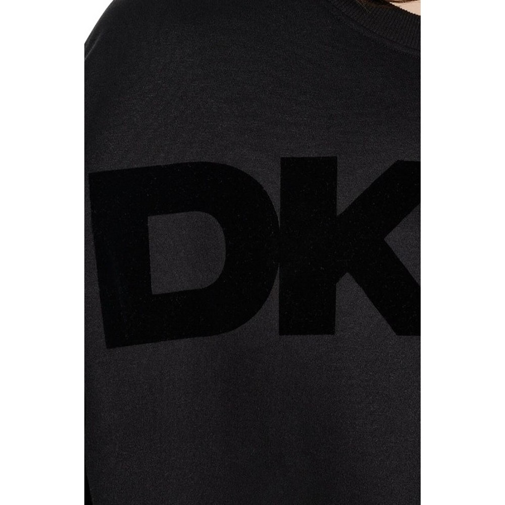 DKNY FLOCKED VARSITY LOGO SWEATSHIRT ΜΠΛΟΥΖΑ ΦΟΥΤΕΡ ΓΥΝΑΙΚΕΙΑ BLACK