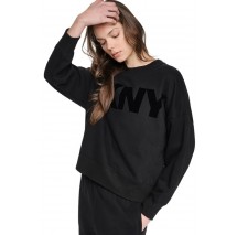 DKNY FLOCKED VARSITY LOGO SWEATSHIRT ΜΠΛΟΥΖΑ ΦΟΥΤΕΡ ΓΥΝΑΙΚΕΙΑ BLACK