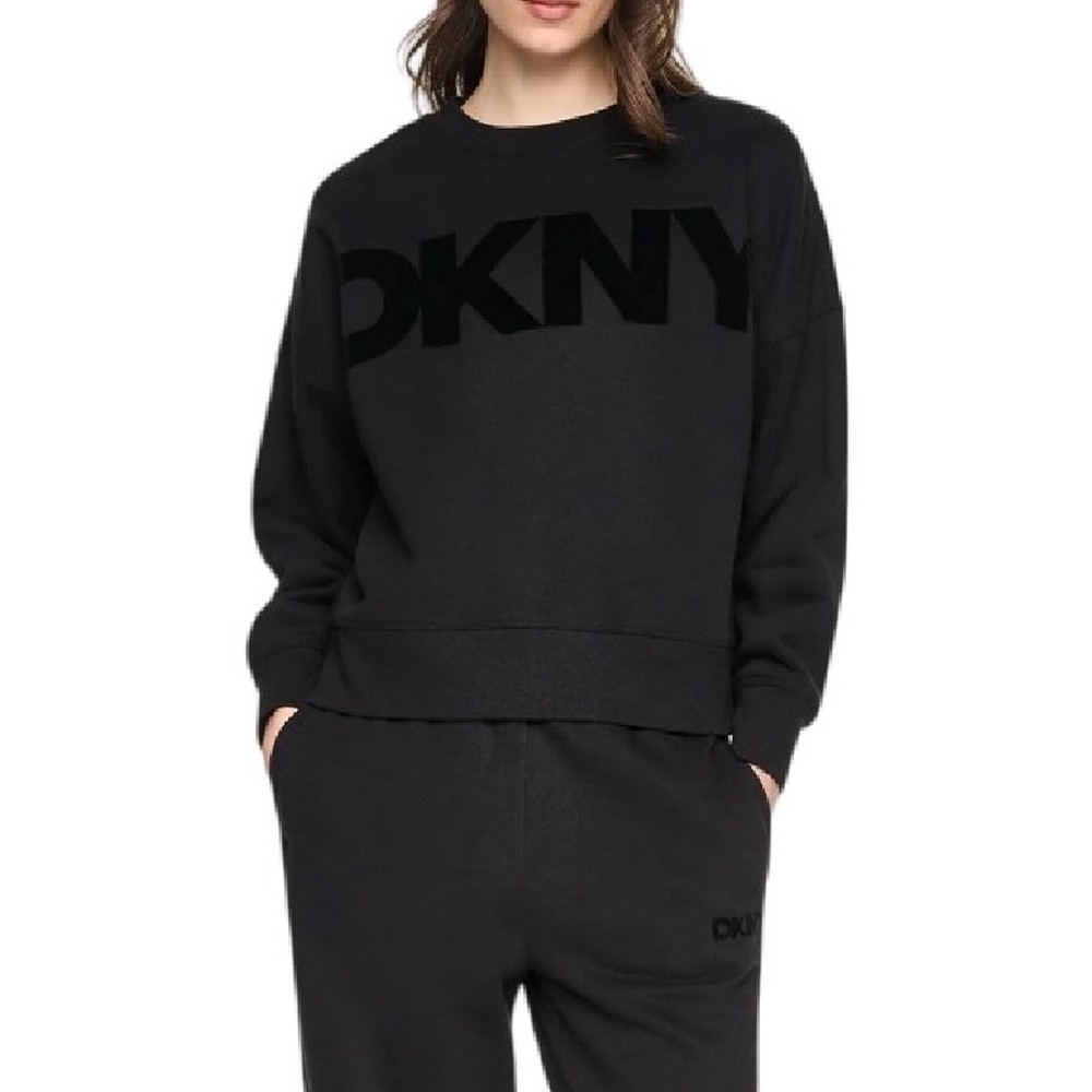 DKNY FLOCKED VARSITY LOGO SWEATSHIRT ΜΠΛΟΥΖΑ ΦΟΥΤΕΡ ΓΥΝΑΙΚΕΙΑ BLACK
