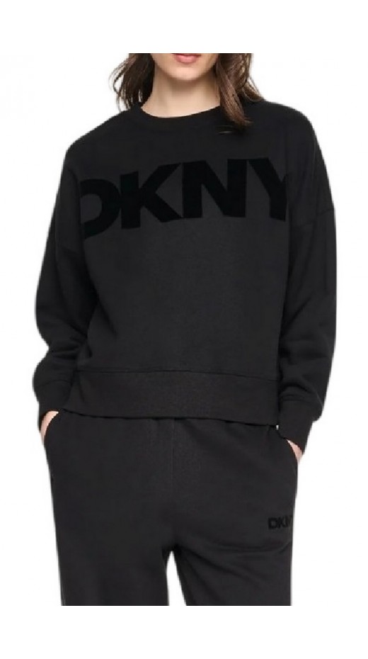 DKNY FLOCKED VARSITY LOGO SWEATSHIRT ΜΠΛΟΥΖΑ ΦΟΥΤΕΡ ΓΥΝΑΙΚΕΙΑ BLACK