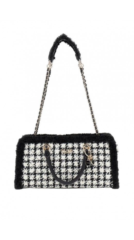 GUESS CRISTI SHOULDER SATCHEL ΤΣΑΝΤΑ ΓΥΝΑΙΚΕΙΑ BLACK/WHITE